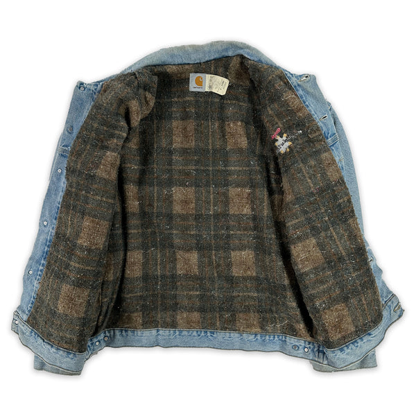 Thrashed Vintage '90s Carhartt Blanket Lined Denim Jean Jacket - XL Great Lakes Reclaimed Denim
