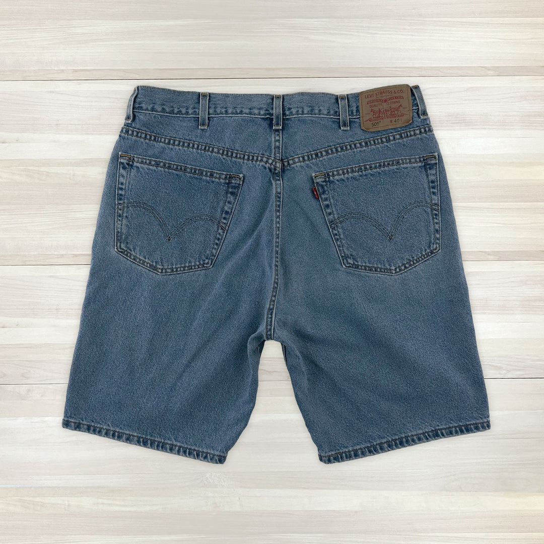 Men's Vintage Blue Levi's 505 Shorts - 38 Waist Great Lakes Reclaimed Denim