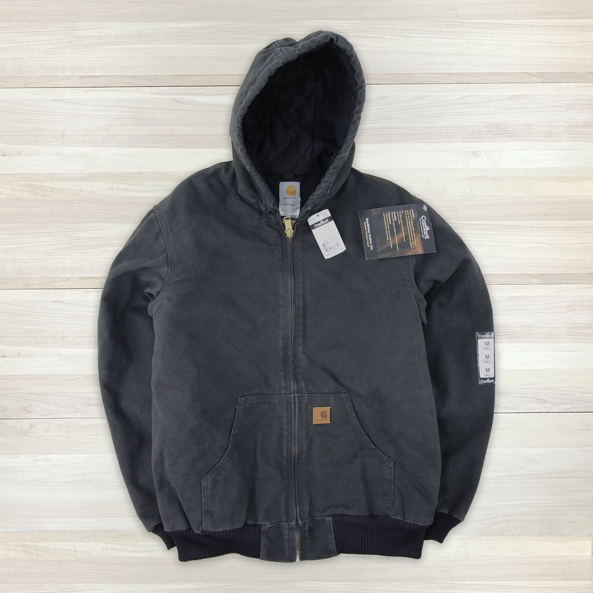 Carhartt 2011 J130 BLK (Black) Quilted Flannel Lined Sandstone Duck Jacket NWT - Medium Tall Great Lakes Reclaimed Denim