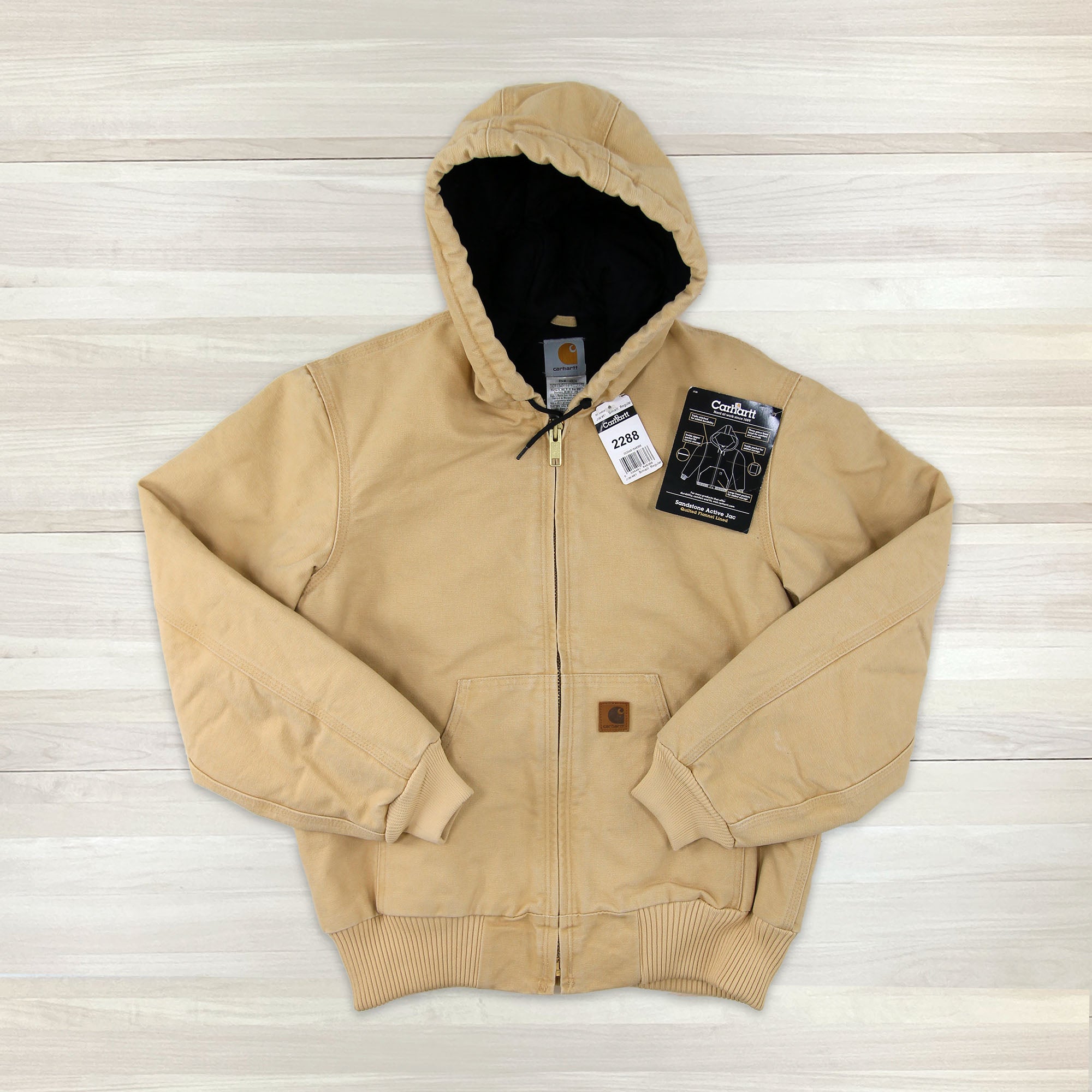 Carhartt J130 WET (Wheat) Quilted Flannel Lined Sandstone Duck Jacket NWT - Small Great Lakes Reclaimed Denim