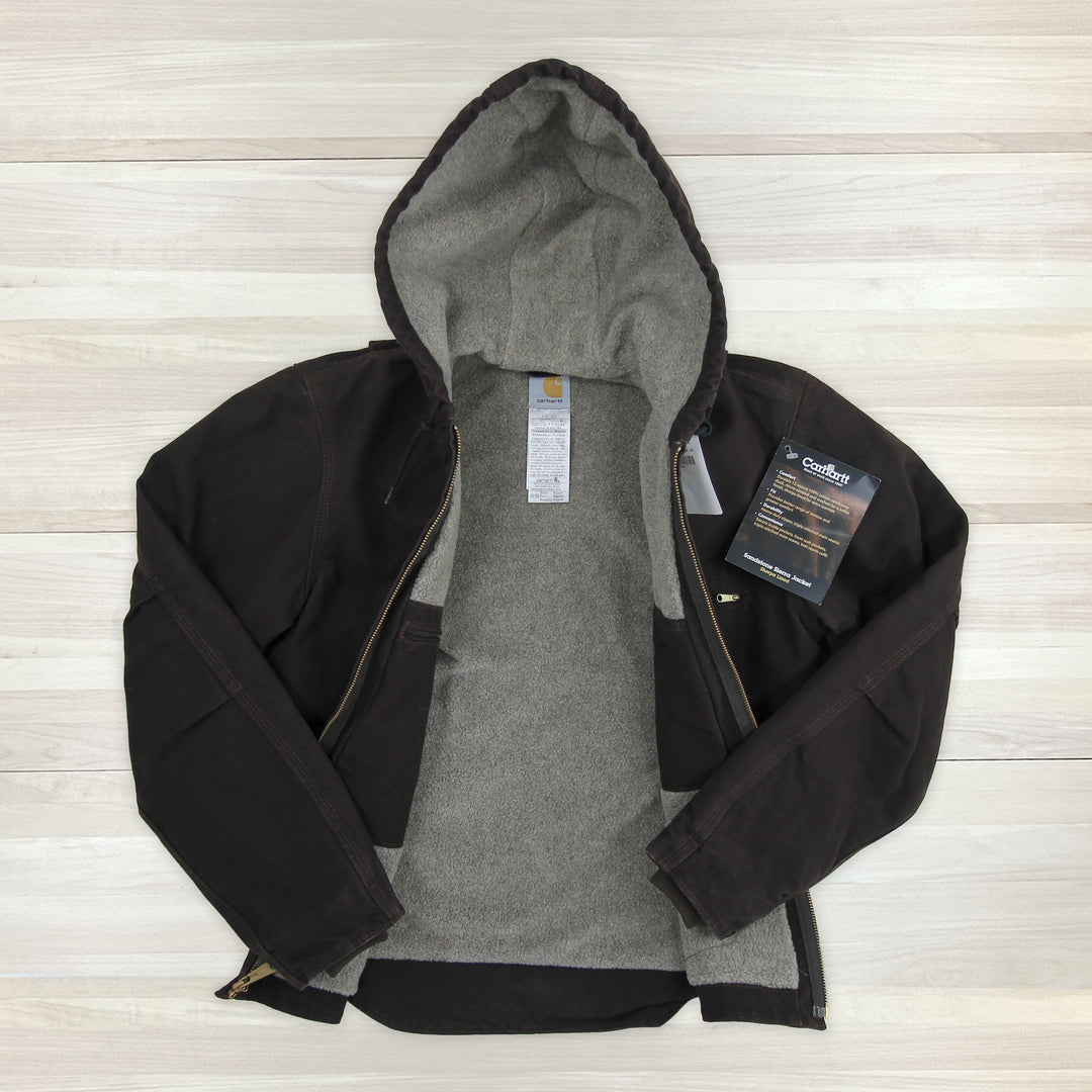 Men's Carhartt J141 DKB (dark brown) Sherpa-Lined Sandstone Duck Jacket NWT Small