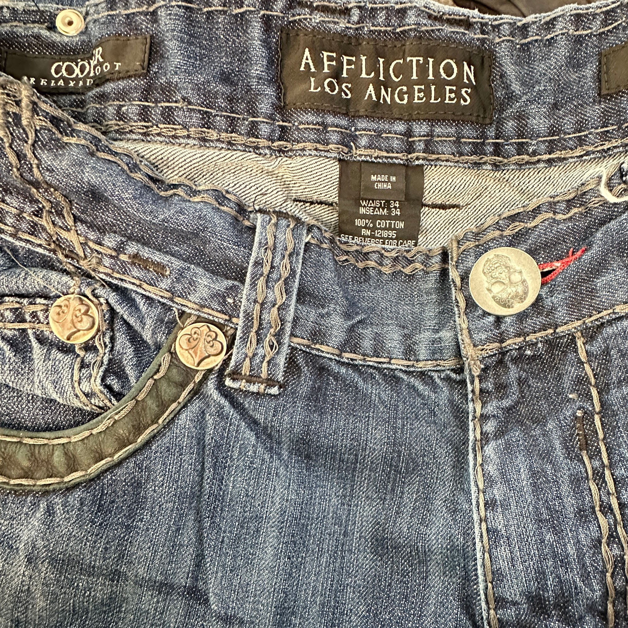 Affliction Cooper Relaxed Boot Cut 34x32 Great Lakes Reclaimed Denim