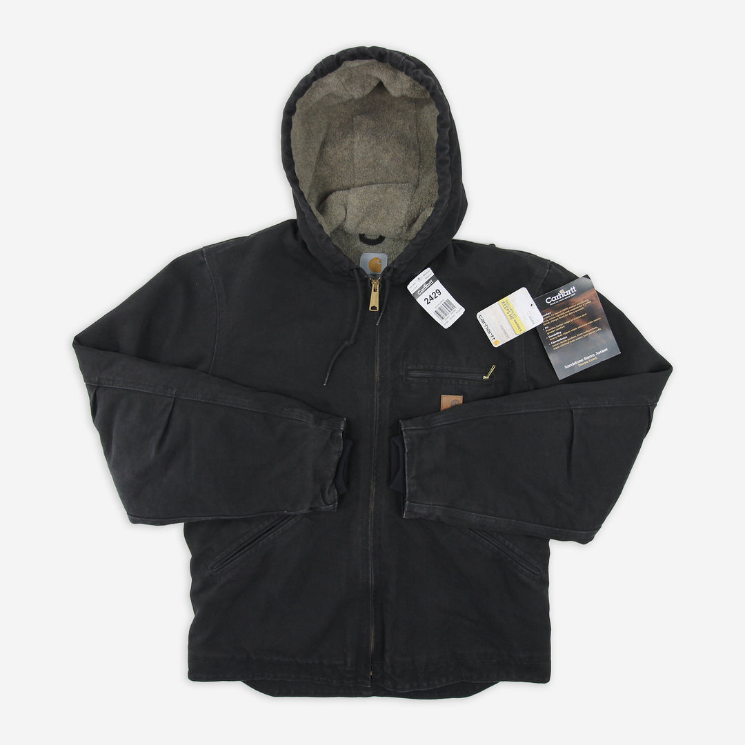 Men's Carhartt J141 BLK Black Sherpa-Lined Sandstone Duck Jacket NWT Medium