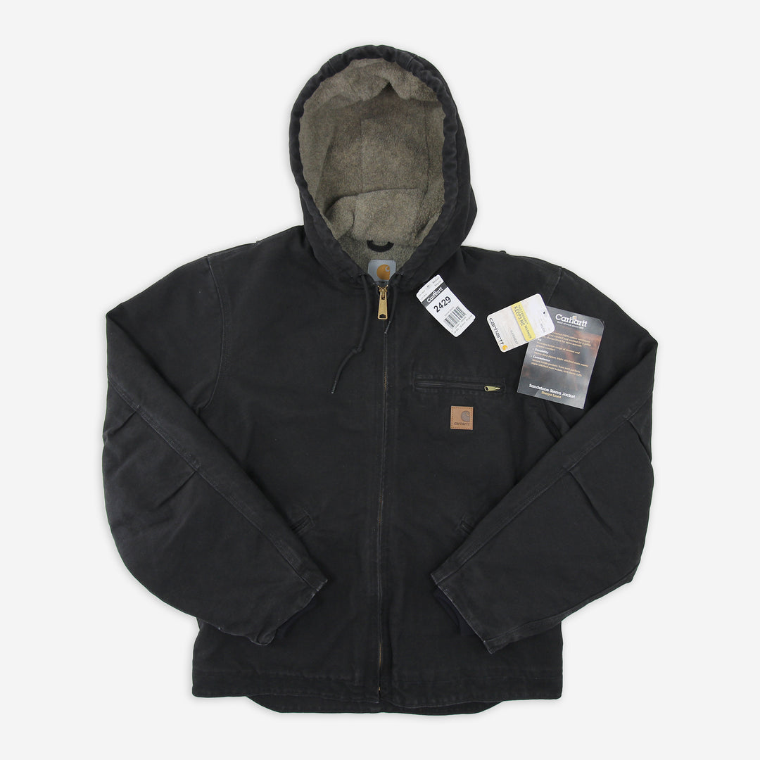 Men's Carhartt J141 BLK Black Sherpa-Lined Sandstone Duck Jacket NWT Medium