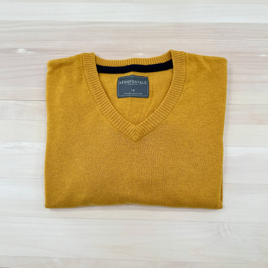 Aeropostale Men's Yellow V-neck Pullover Sweater Size Large