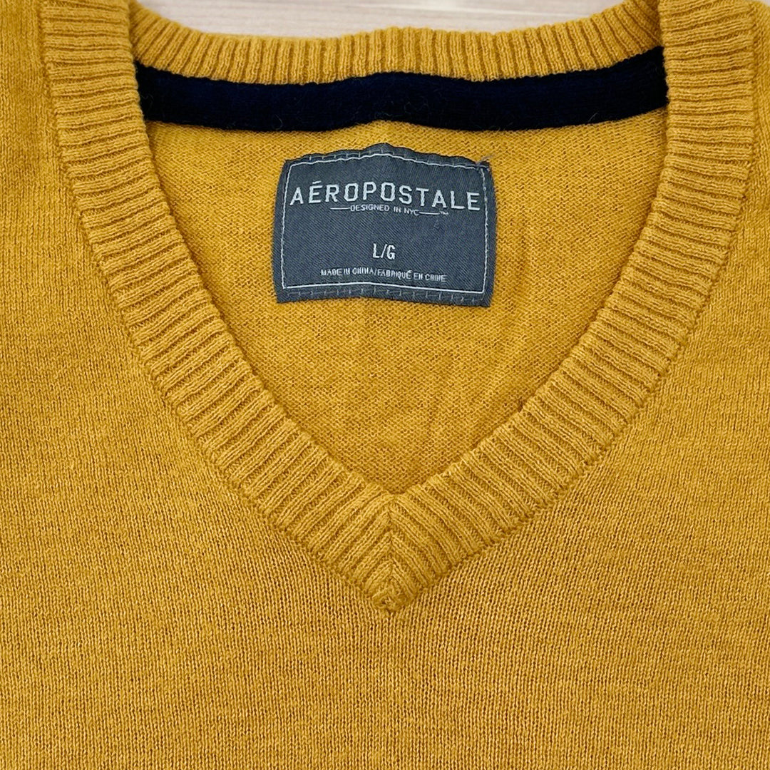 Aeropostale Men's Yellow V-neck Pullover Sweater Size Large