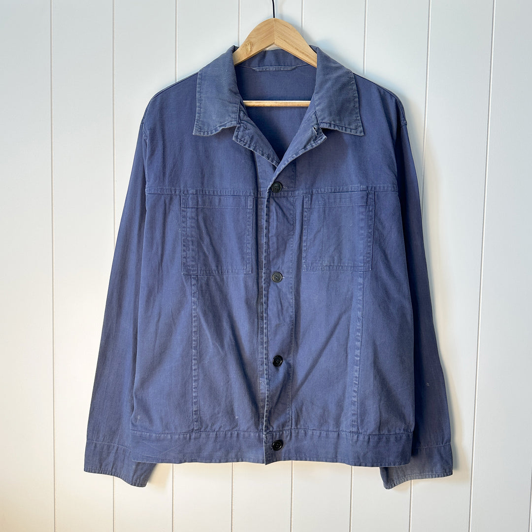 Heavily Worn Vintage Blue French Mechanic Work Jacket - Men's XL