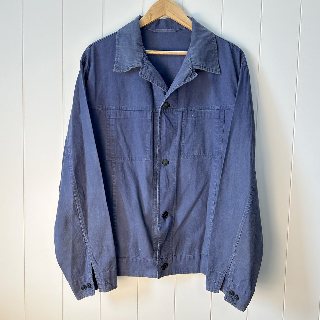 Heavily Worn Vintage Blue French Mechanic Work Jacket - Men's XL