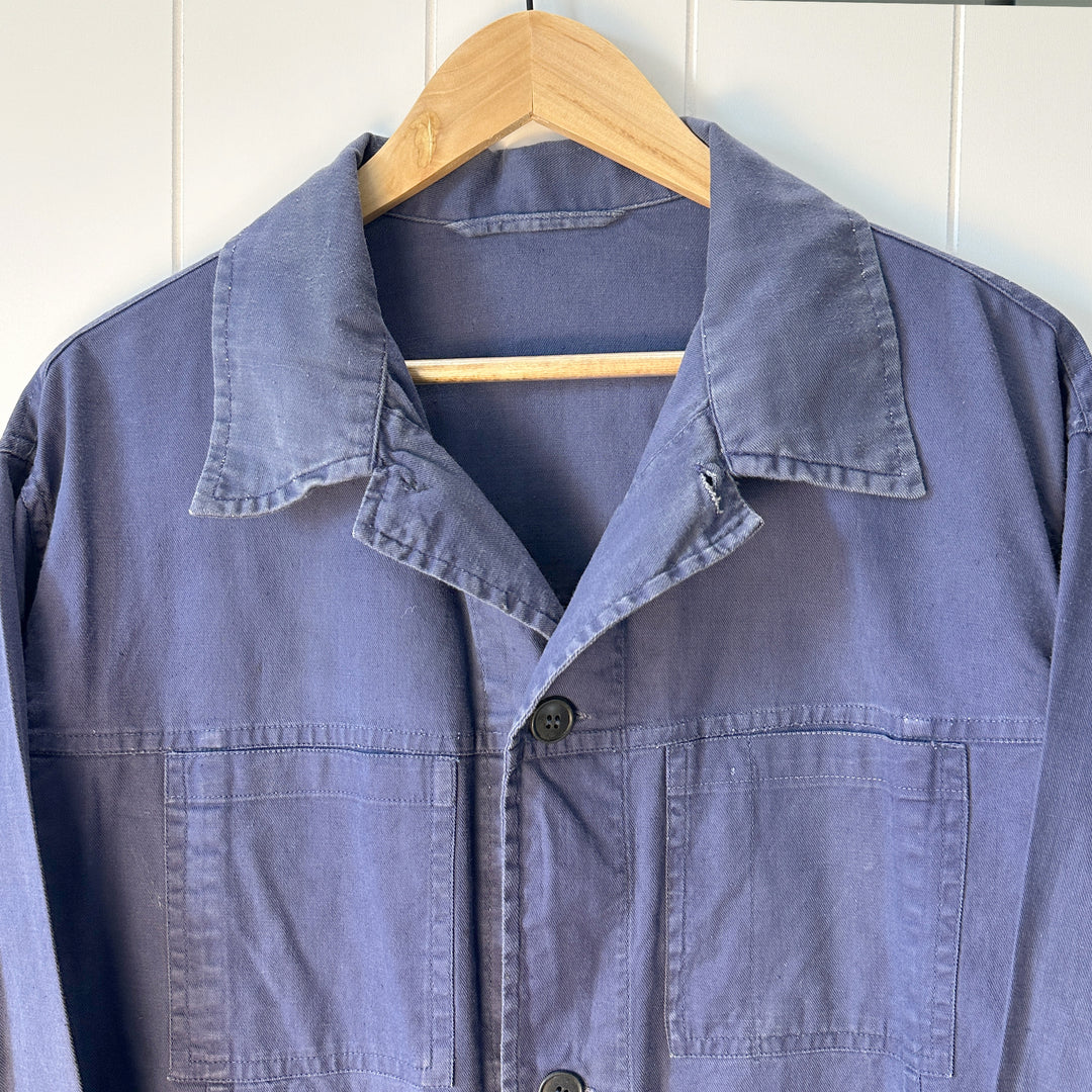 Heavily Worn Vintage Blue French Mechanic Work Jacket - Men's XL