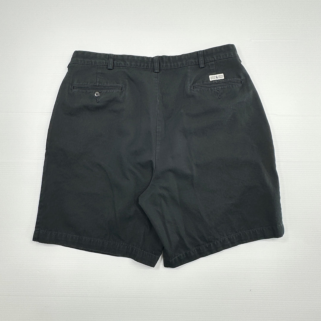 Vintage Polo Ralph Lauren Men's Black Pleated Cotton Chino Shorts - 36