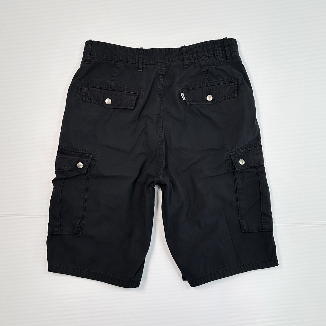 Levi's Men Garment Dyed Black Cotton Cargo Shorts - 33