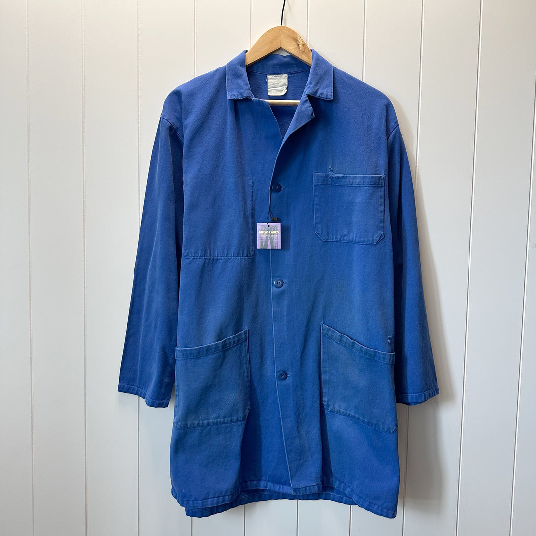 Vintage Long French Blue Work Jacket - Medium
