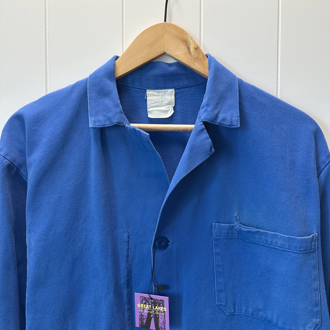 Vintage Long French Blue Work Jacket - Medium