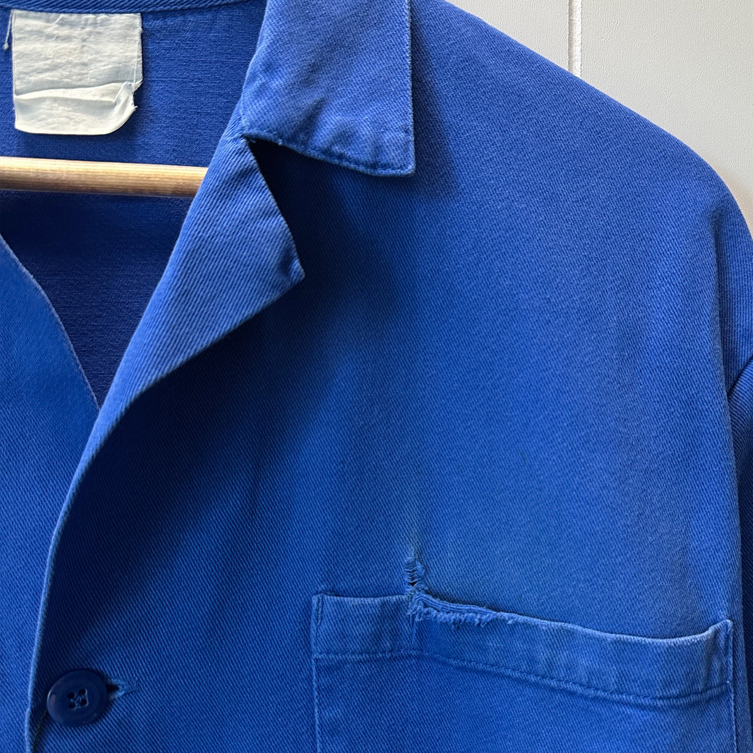 Vintage Long French Blue Work Jacket - Medium