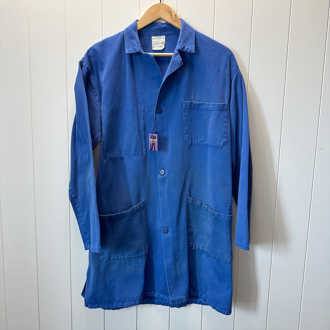 Vintage Long French Blue Work Jacket - Medium