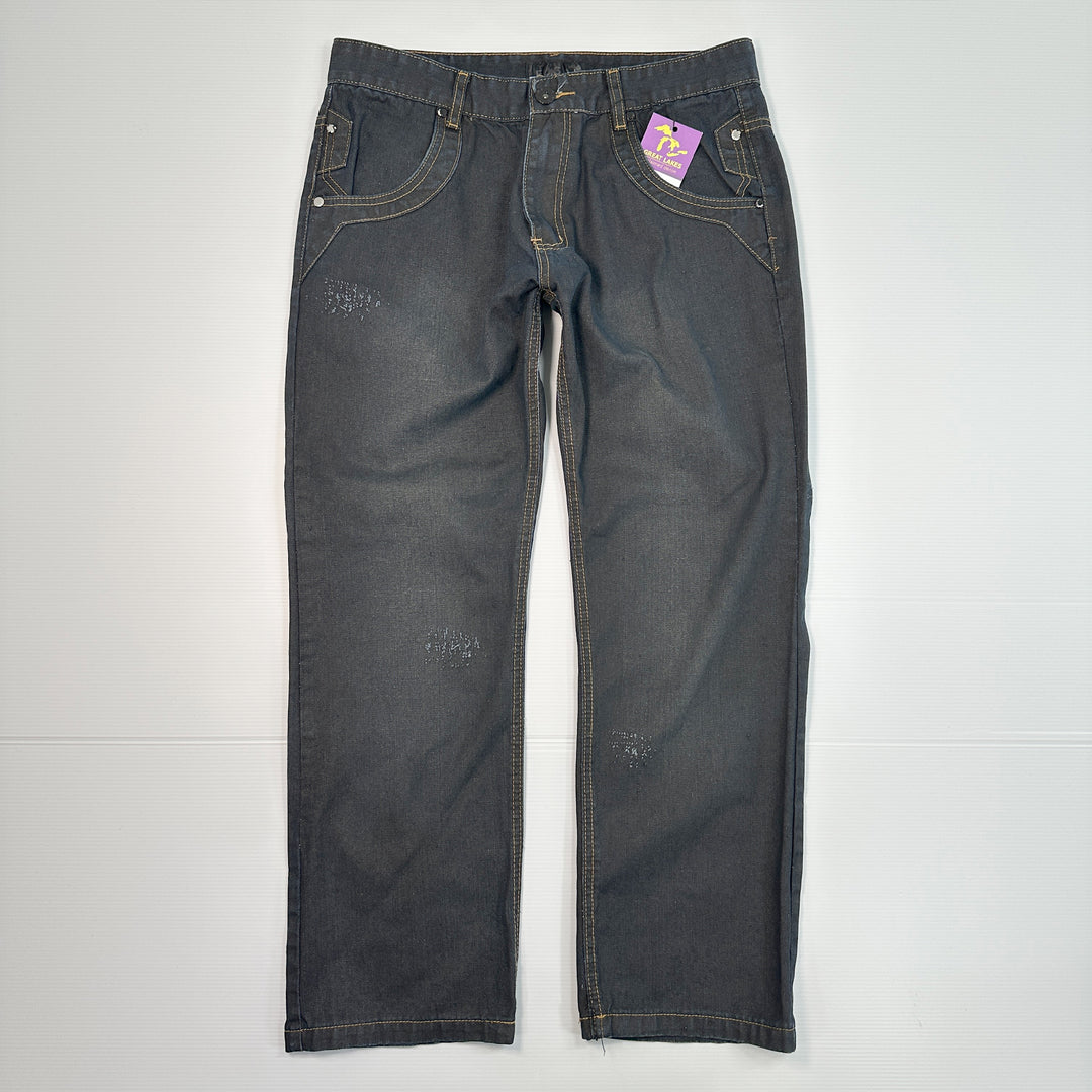 FUSAI Men's Straight Fit Distressed Comfort Blue Jeans - Tagged: 34x30 Actual: 32x28
