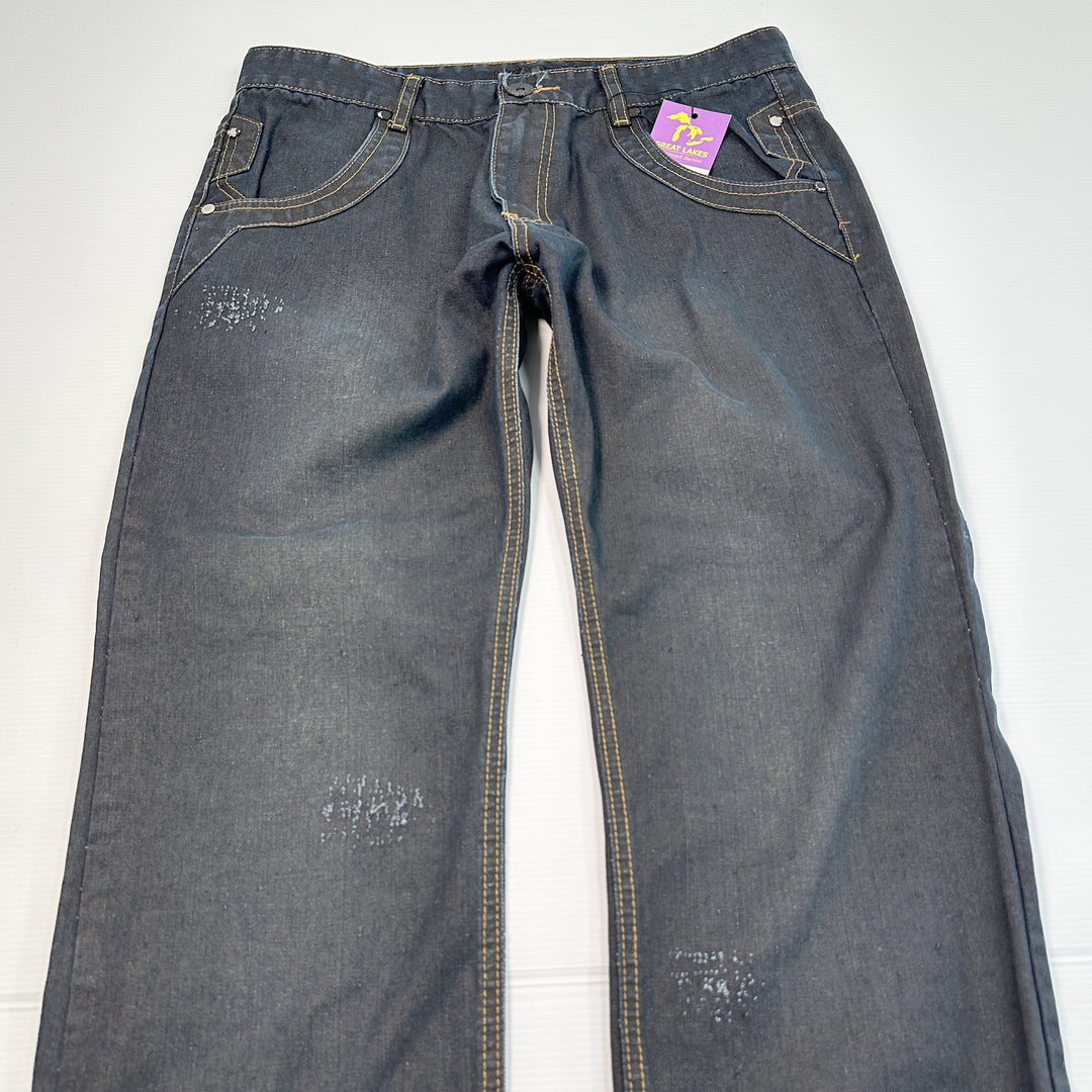 FUSAI Men's Straight Fit Distressed Comfort Blue Jeans - Tagged: 34x30 Actual: 32x28