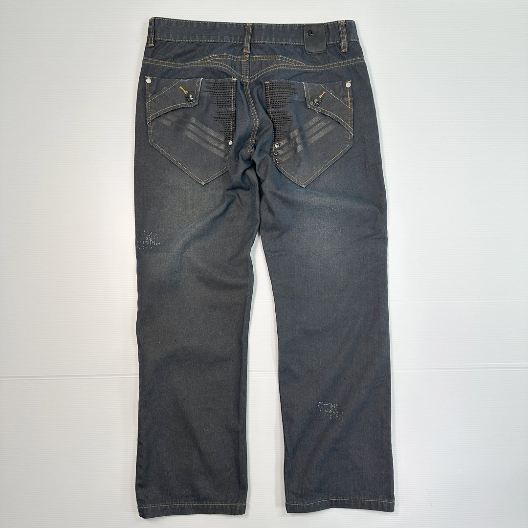 FUSAI Men's Straight Fit Distressed Comfort Blue Jeans - Tagged: 34x30 Actual: 32x28