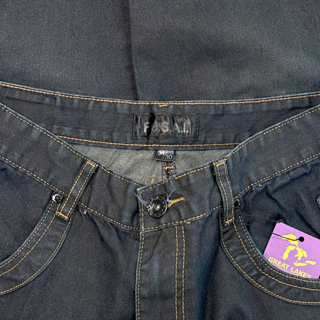FUSAI Men's Straight Fit Distressed Comfort Blue Jeans - Tagged: 34x30 Actual: 32x28