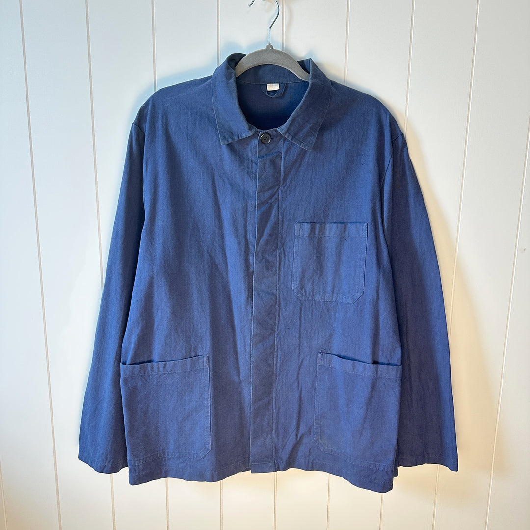 Vintage Yugoslavian Herringbone Cotton Blue Work Jacket - M/L