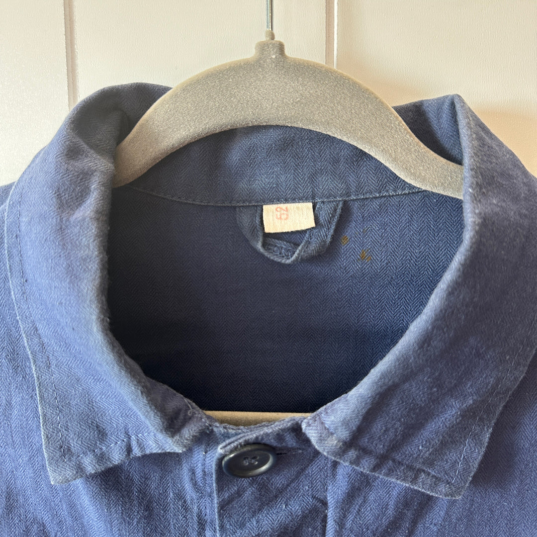 Vintage Yugoslavian Herringbone Cotton Blue Work Jacket - M/L