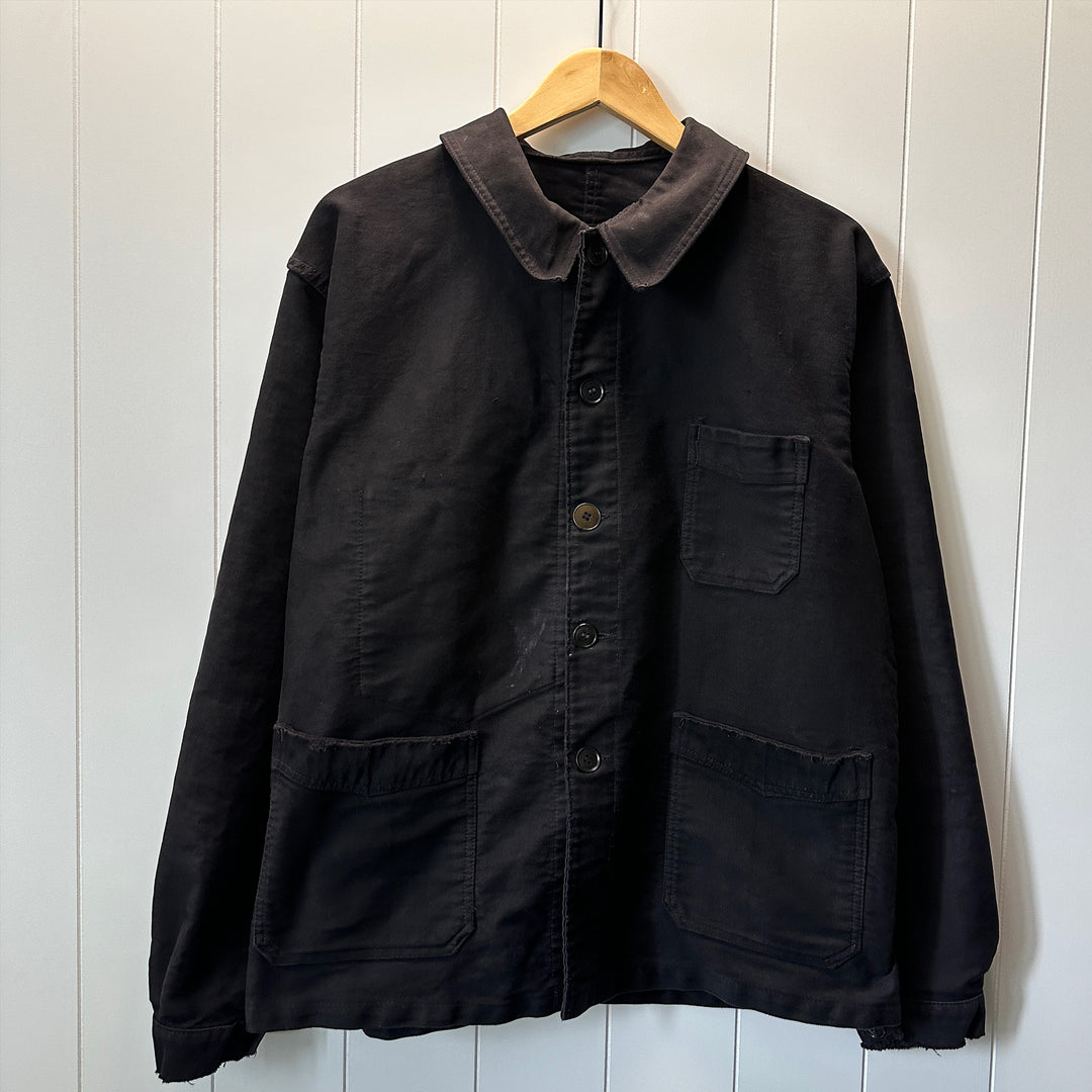 Vintage 1950s Black Le Beau-Fort Moleskin Work Jacket - Medium-large