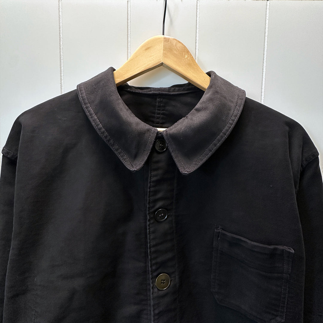 Vintage 1950s Black Le Beau-Fort Moleskin Work Jacket - Medium-large