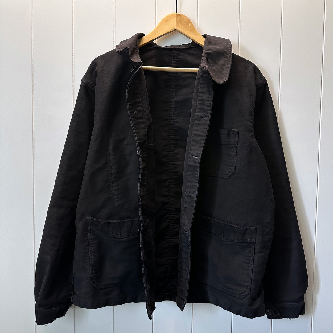 Vintage 1950s Black Le Beau-Fort Moleskin Work Jacket - Medium-large