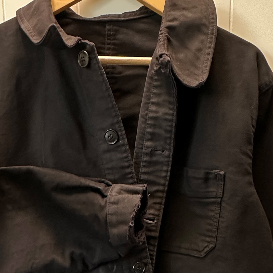 Vintage 1950s Black Le Beau-Fort Moleskin Work Jacket - Medium-large