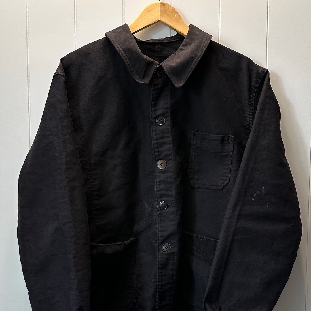 Vintage 1950s Black Le Beau-Fort Moleskin Work Jacket - Medium-large