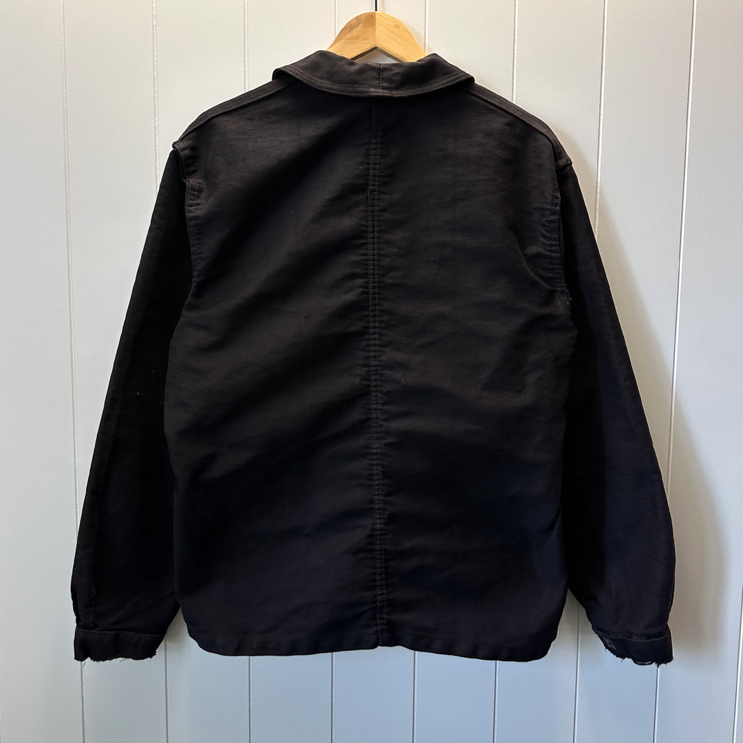 Vintage 1950s Black Le Beau-Fort Moleskin Work Jacket - Medium-large