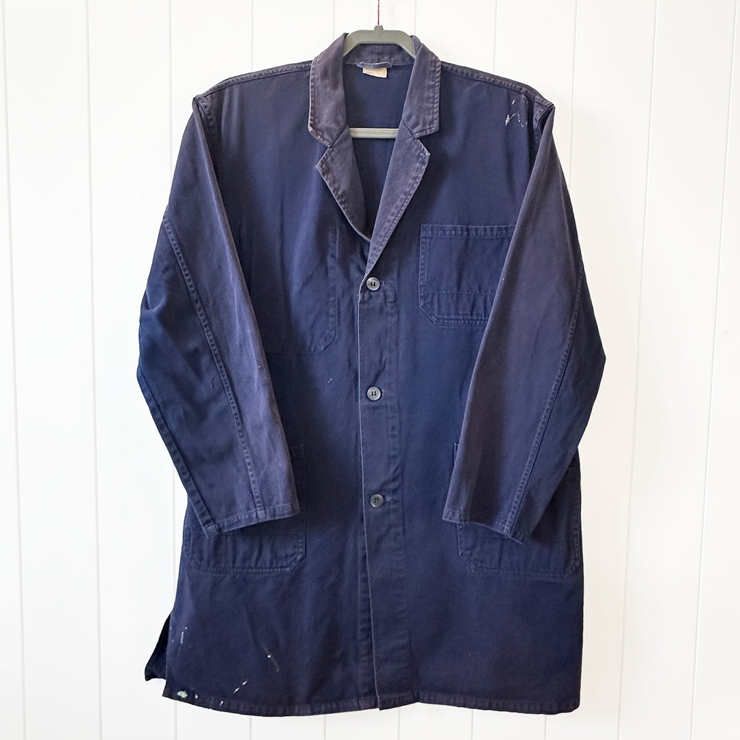 Vintage Long French Blue Work Jacket - Men's Medium / Women's Large