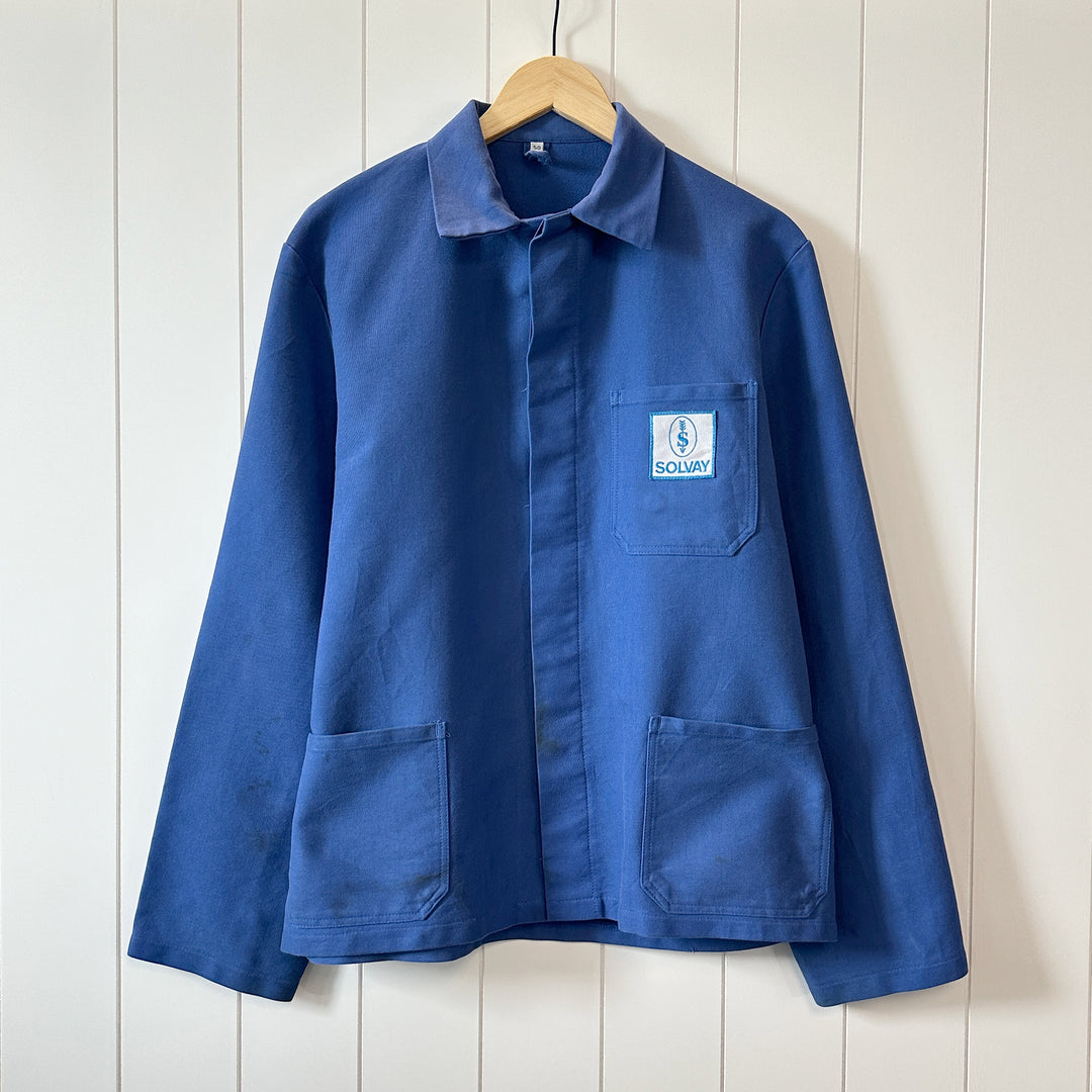 Vintage Solvay Blue Cotton Blend Moleskin Work Jacket - Men's Medium