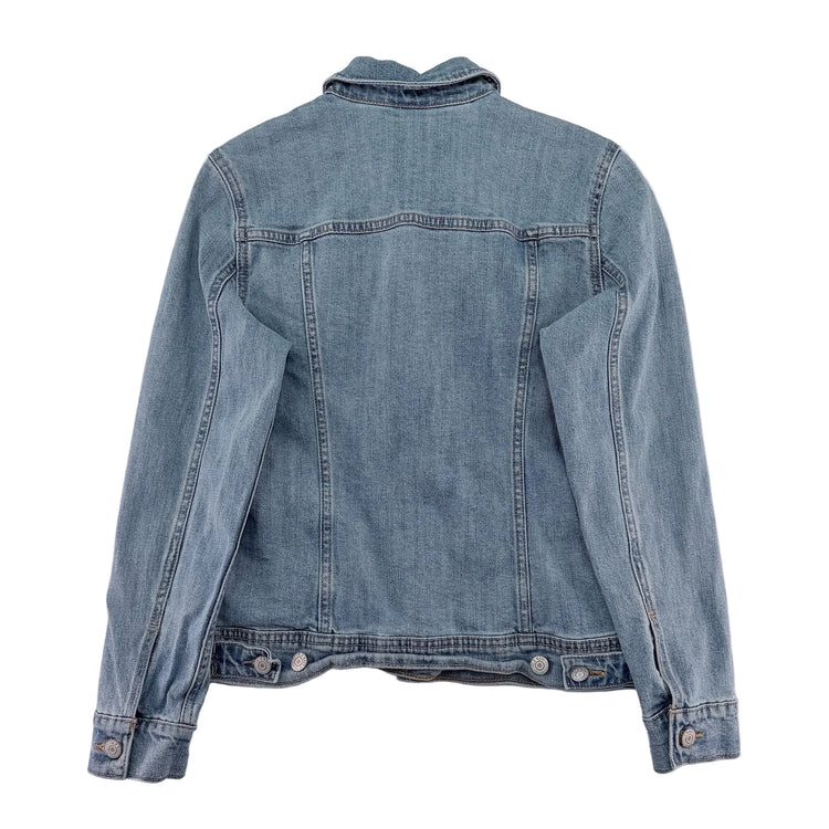 Blue denim jacket on a white background