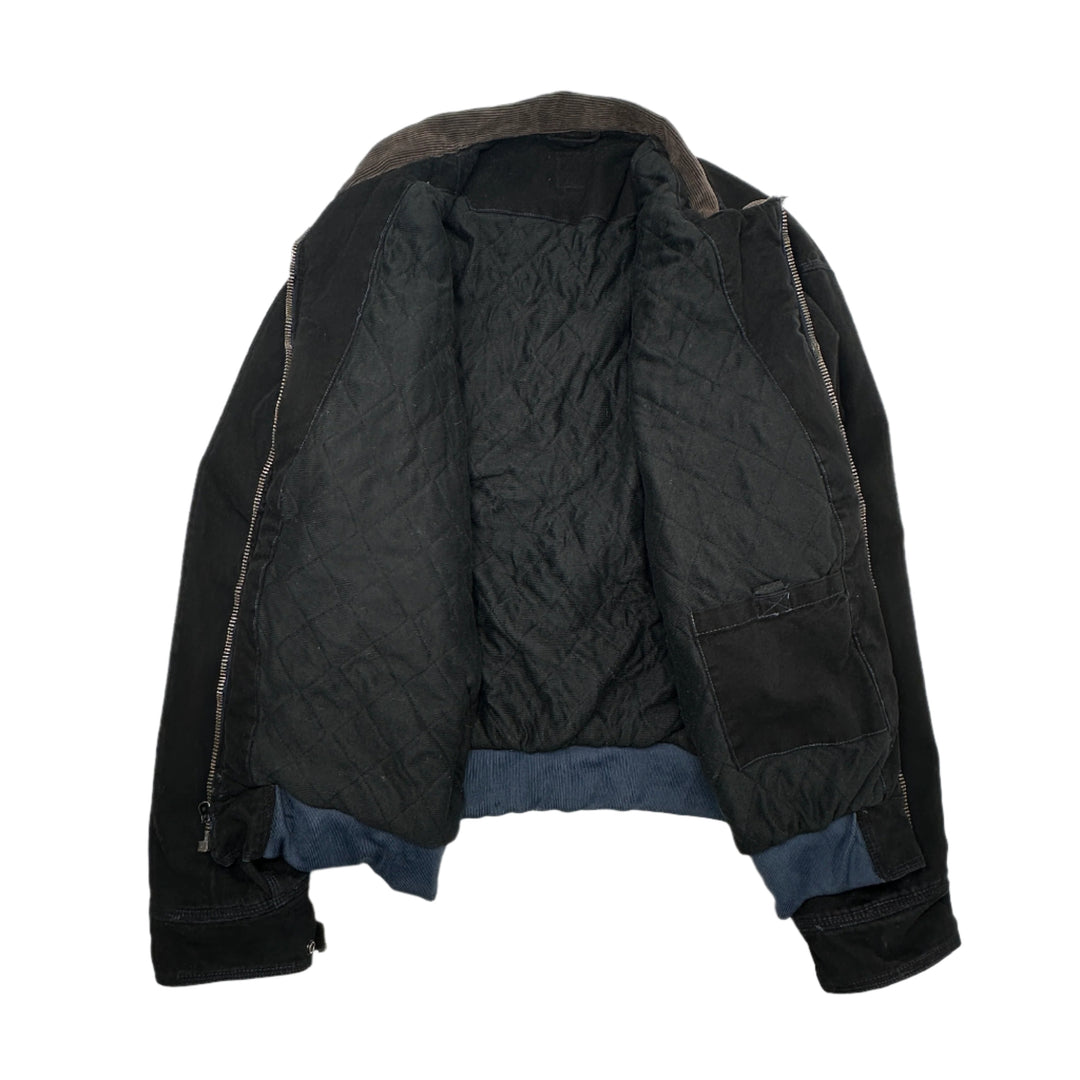 Black jacket with brown collar on a white background