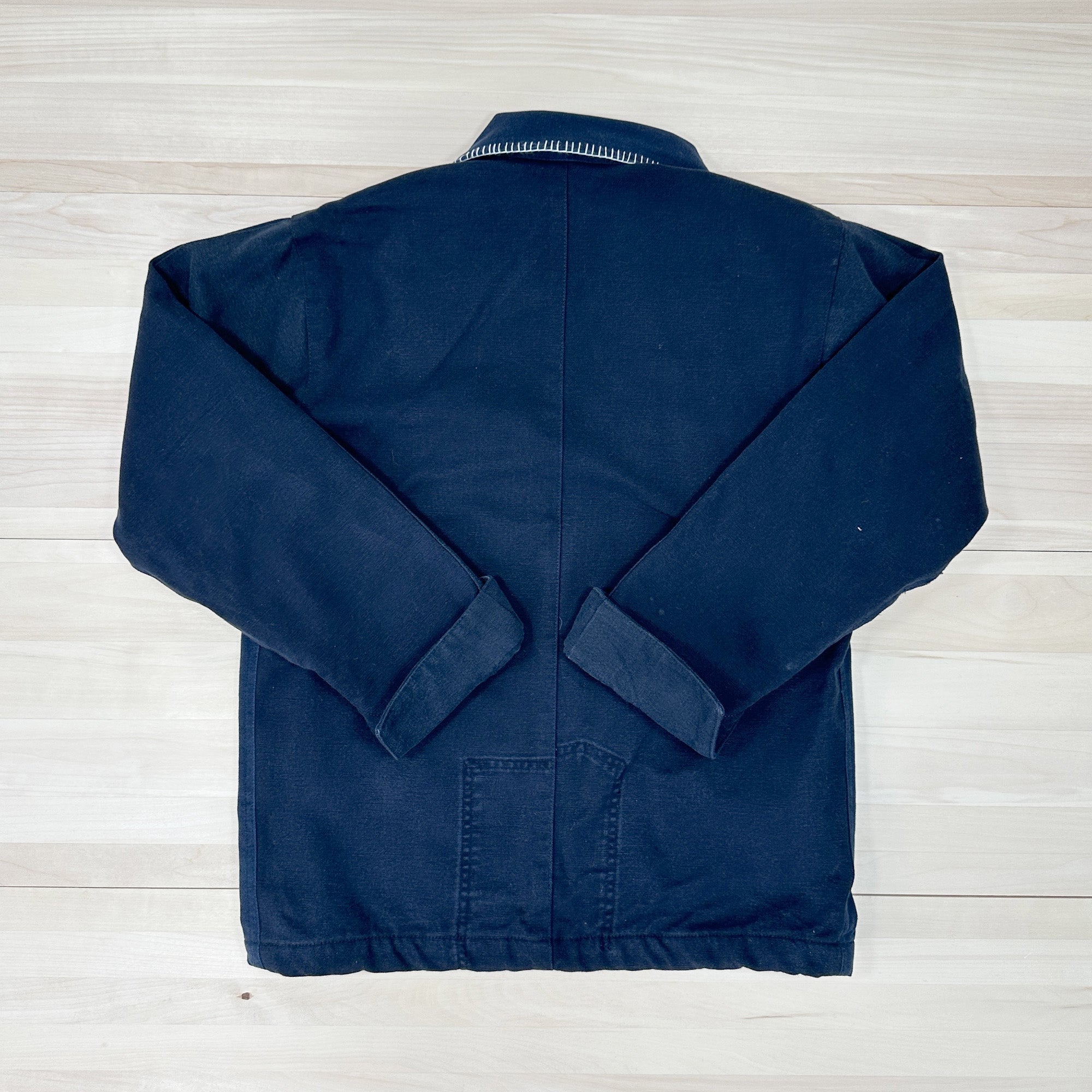 Women's Chore Coat Made From Upcycled Work Jeans - Blanket Stitching - Small Great Lakes Reclaimed Denim