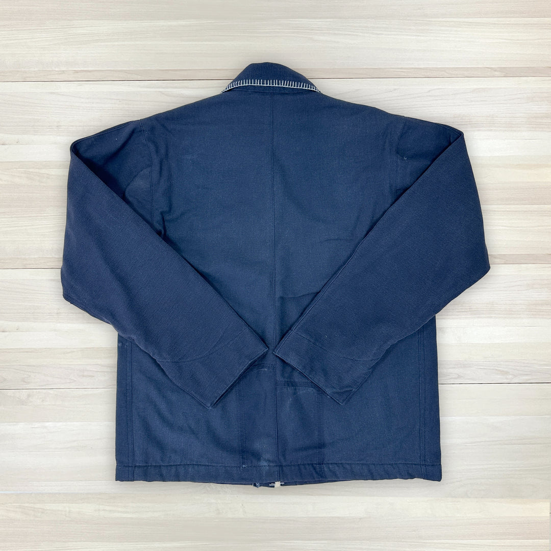 Women's Chore Coat Made From Upcycled Work Jeans - Blanket Stitching - Medium Great Lakes Reclaimed Denim