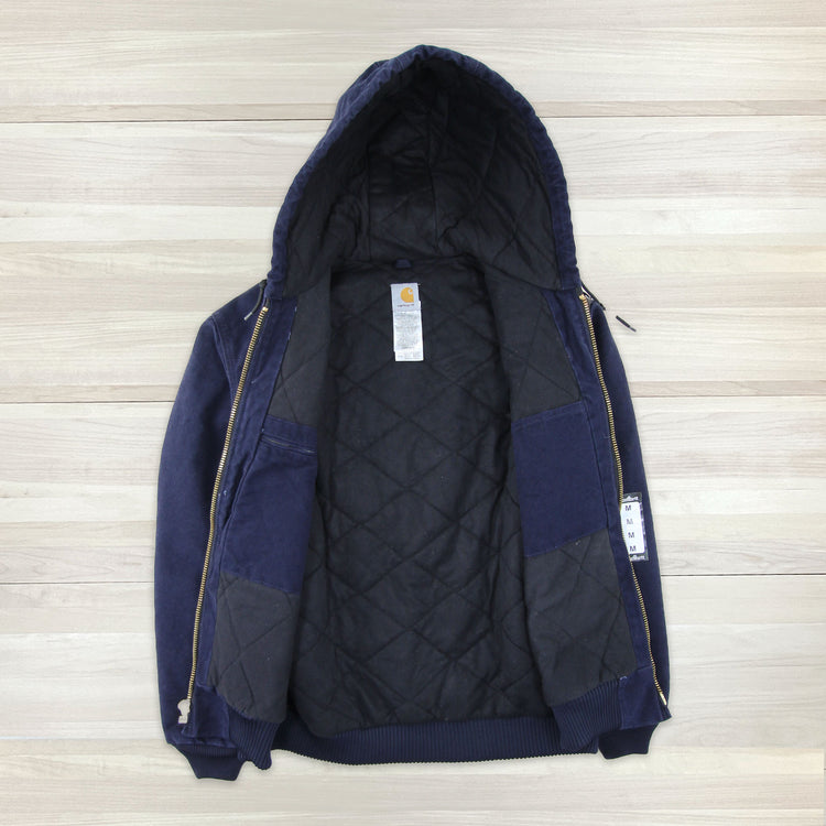 Carhartt J130 MDT (Midnight) Quilted Flannel Lined Sandstone Duck Jacket NWT - Medium Great Lakes Reclaimed Denim