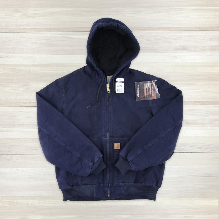 Carhartt J130 MDT (Midnight) Quilted Flannel Lined Sandstone Duck Jacket NWT - Medium Great Lakes Reclaimed Denim