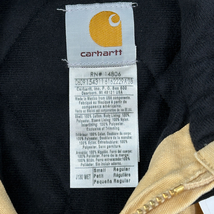 Carhartt J130 WET (Wheat) Quilted Flannel Lined Sandstone Duck Jacket NWT - Small Great Lakes Reclaimed Denim