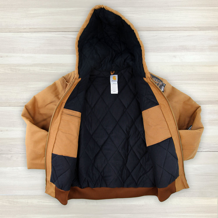 Carhartt J140 BRN Quilted Flannel Lined Firm Duck Active Jacket NWT Great Lakes Reclaimed Denim