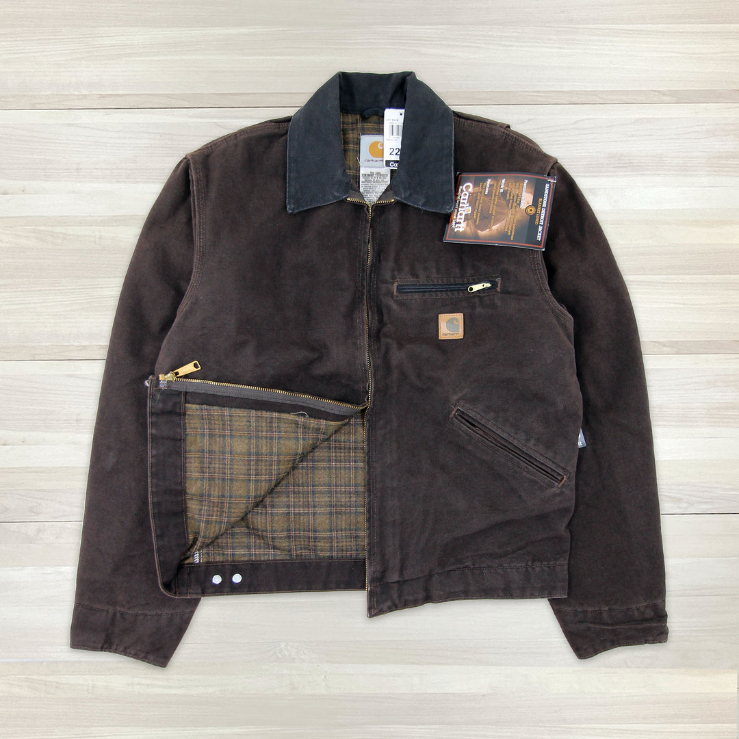 Carhartt J97 DKB Dark Brown Blanket Lined Detroit Jacket NWT - Medium Great Lakes Reclaimed Denim