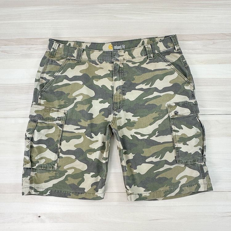 Carhartt Relaxed Fit Camo Canvas Shorts - Size 40 (38" Waist) Great Lakes Reclaimed Denim