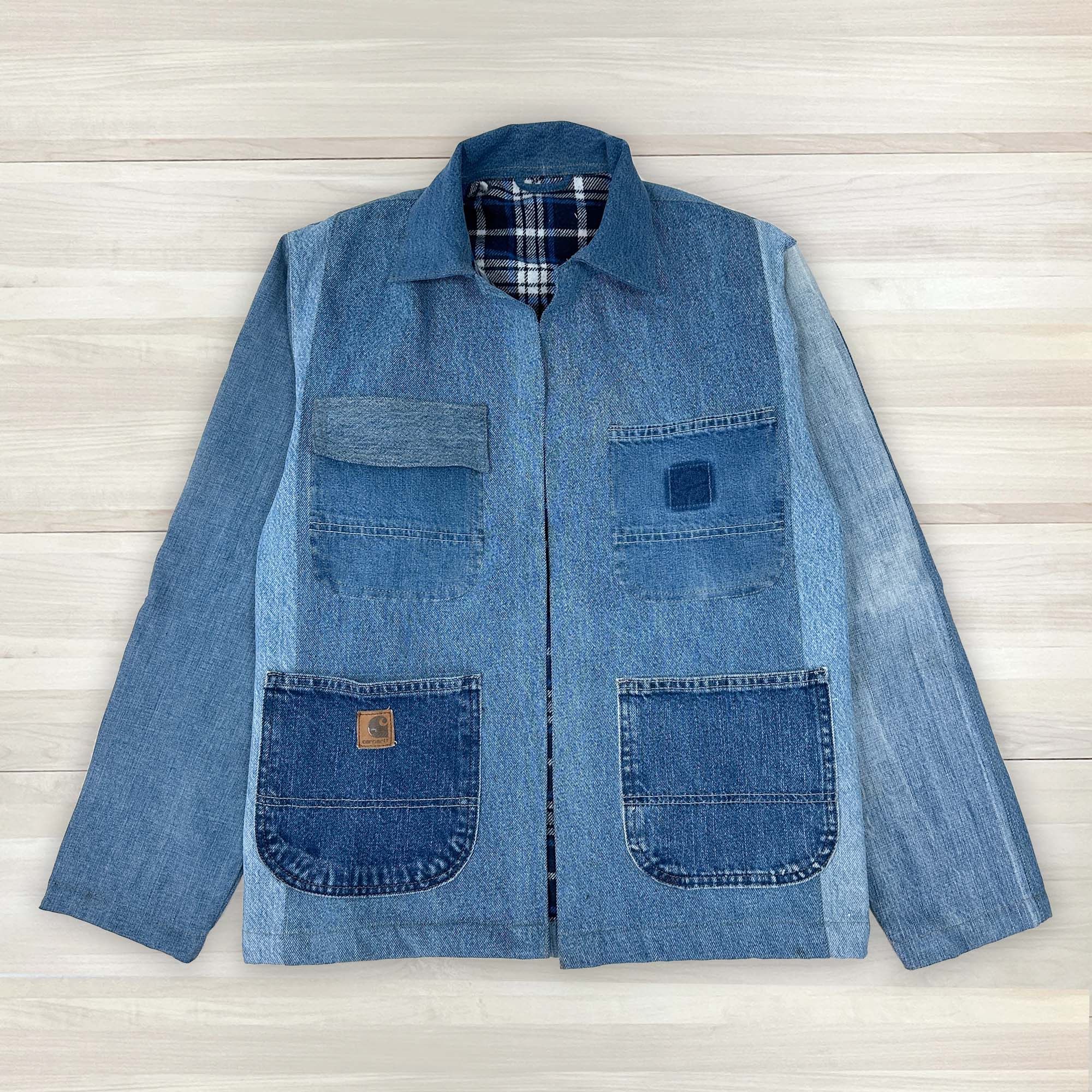 Chore Coat Made From Recycled Carhartt Work Jeans - Small Great Lakes Reclaimed Denim