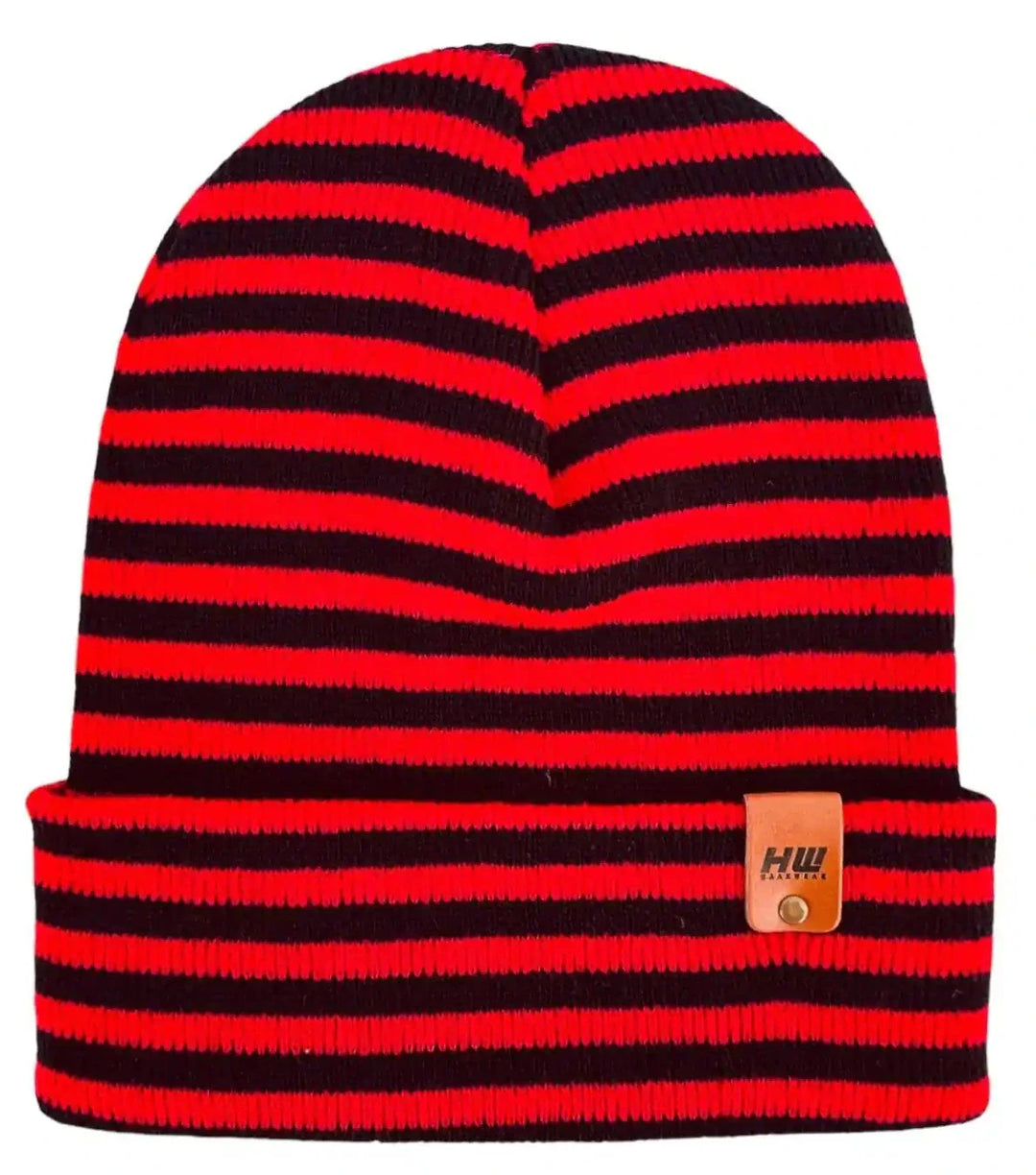 HAAKWEAR Classic RORO Cuffed Beanie / Hat - Black / Red, Made in USA