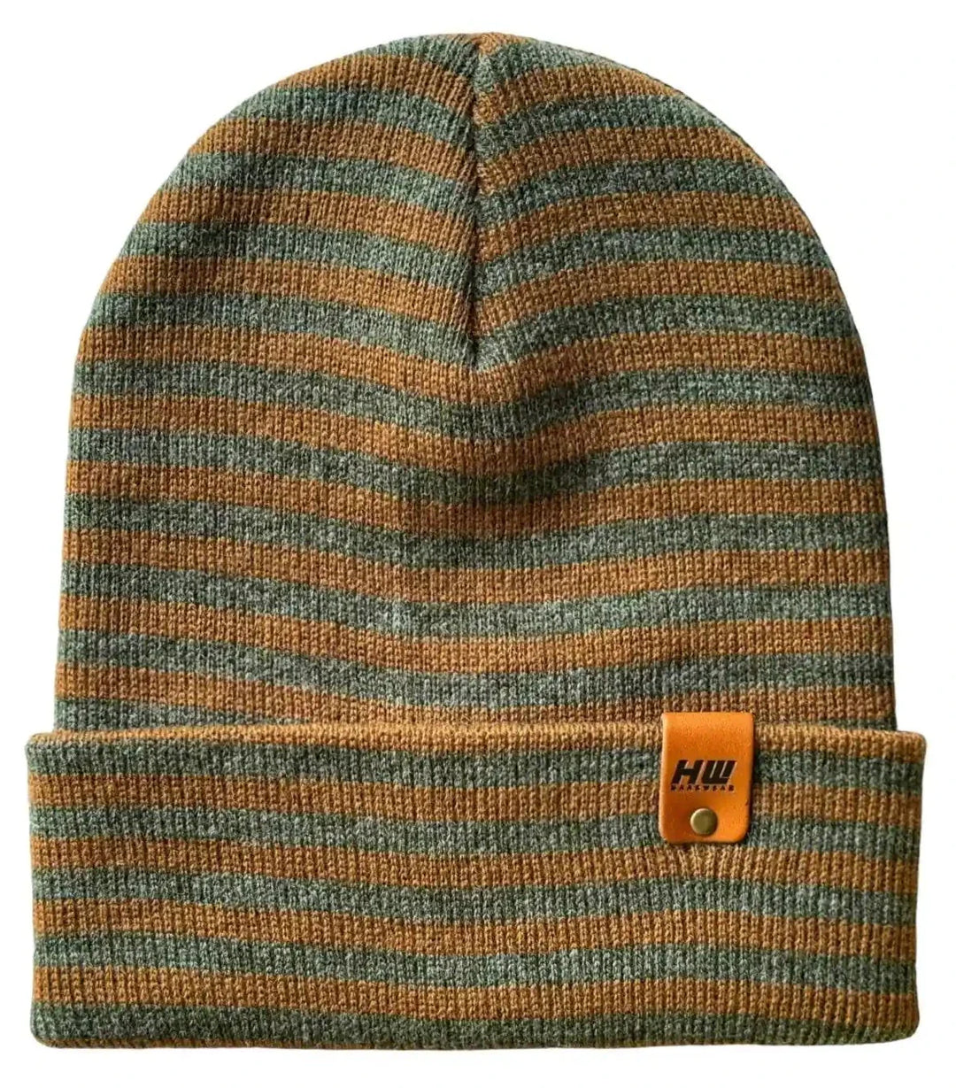 HAAKWEAR Classic RORO Cuffed Beanie / Hat - Brown / Green, Made in USA