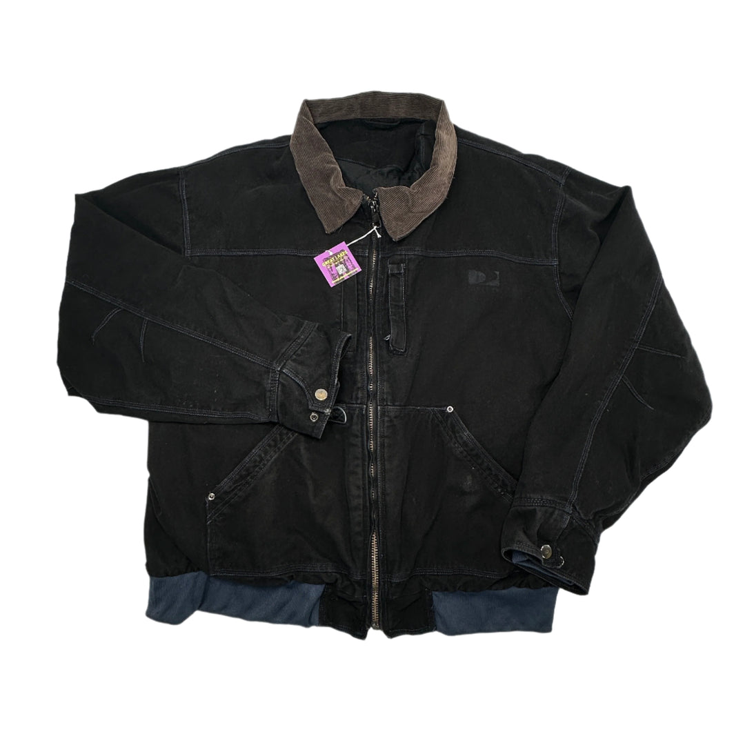Black jacket with brown collar on a white background