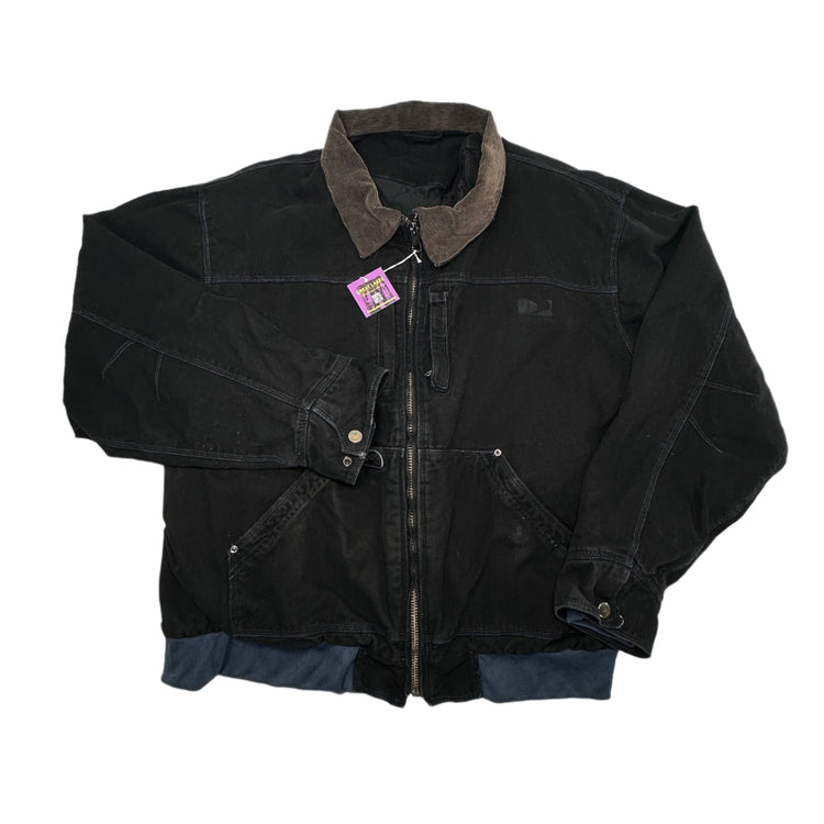 Black jacket with brown collar on a white background