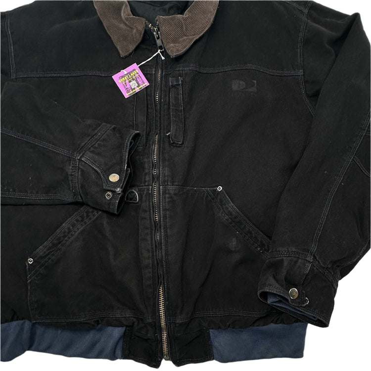 Black jacket with brown collar on a white background