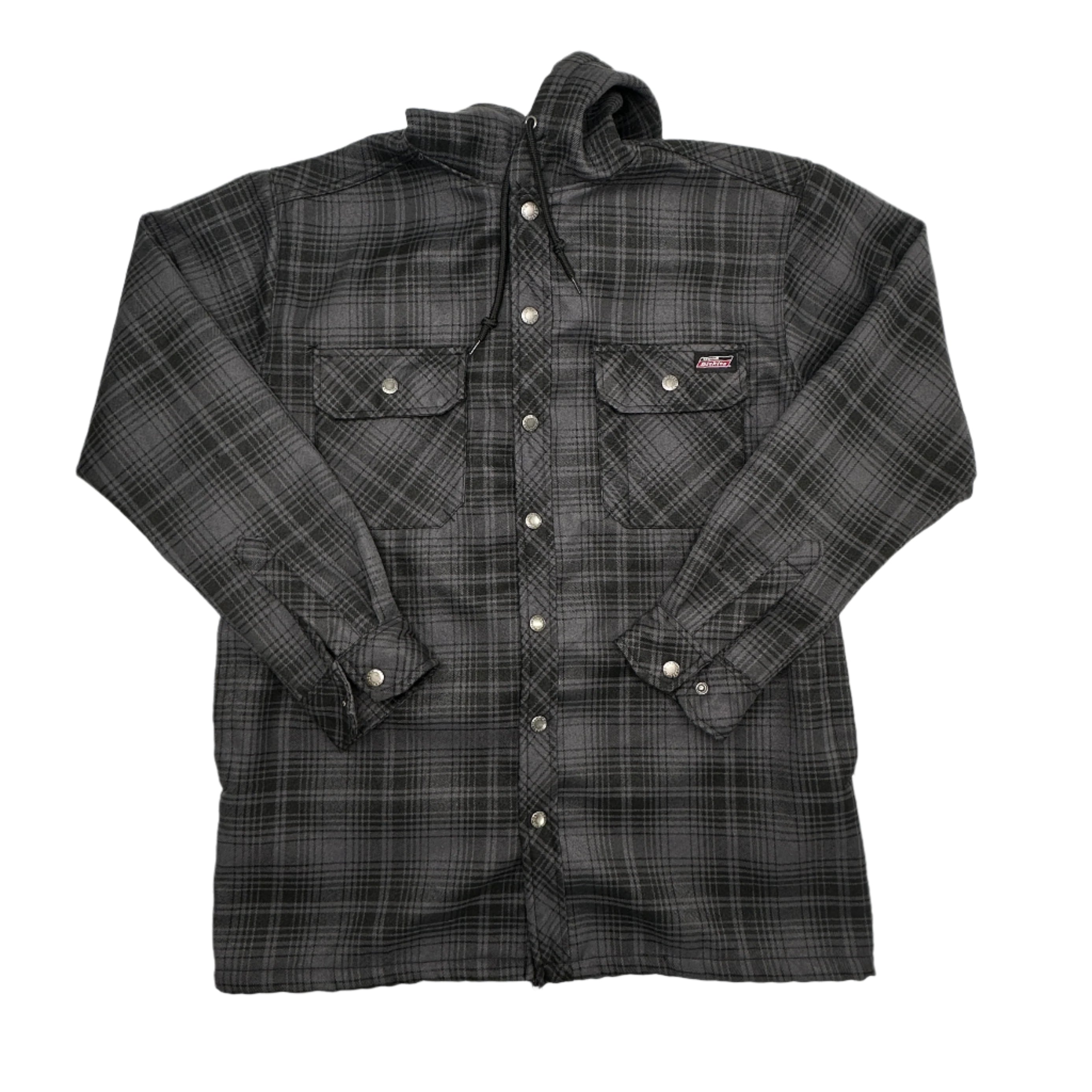 Black and gray plaid shirt on a light gray background
